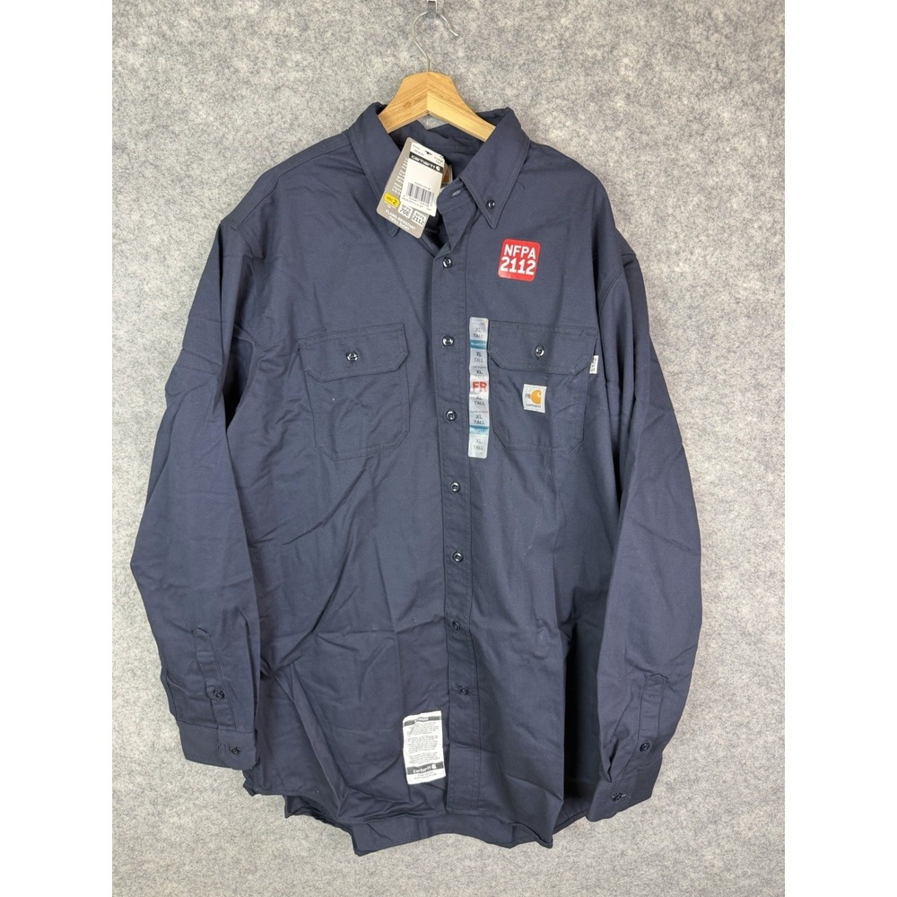 Carhartt FR Shirt Mens XL Tall Work Flame Resistant Button Up Blue Cat 2 Fire